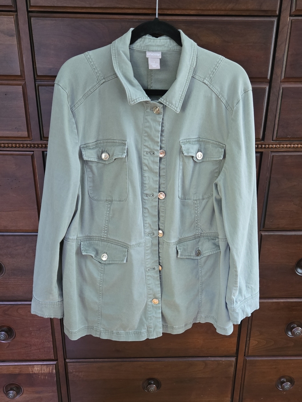 Chico's Sage Green Utility Jacket. Size 2